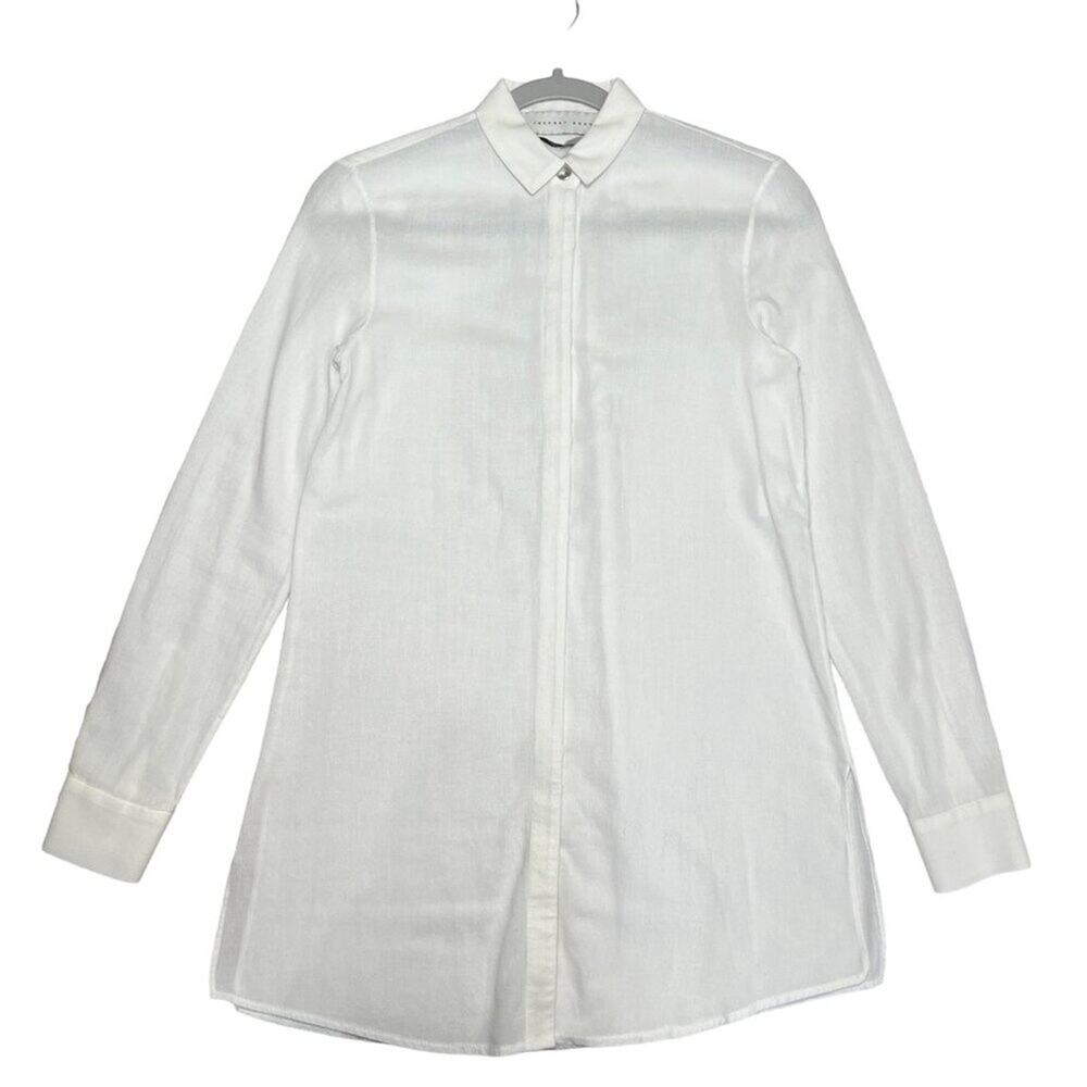 Jeffrey Dodd Sheer Button Down Shirt SIZE 38/4 White Long Sleeve Blouse FLAW